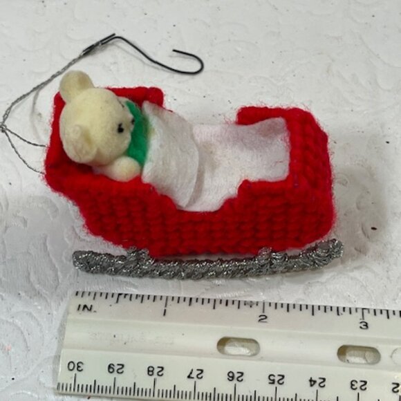 Set of 2 Holiday Crochet Bear Rocking Chair Baby Sleigh Ornaments Handcrafted - Picture 16 of 16
